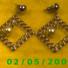 Gold Squares n Pearl Pierced Earrings