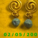 Gold w/Knots n Blue Beads Pierced Earrings