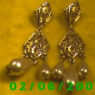 Gold Filigree w/Pearl Drops Pierced Earrings