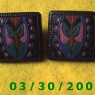 Black Stone, Carved and Painted Pierced Earrings  (018)