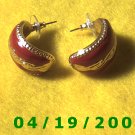 Gold and Red Hoop Pierced Earrings    Q3048
