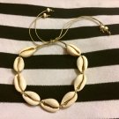 Tan Cord Anklet with Sliding Knot & Natural Cowrie Shells Hawaiian Beach Surfer
