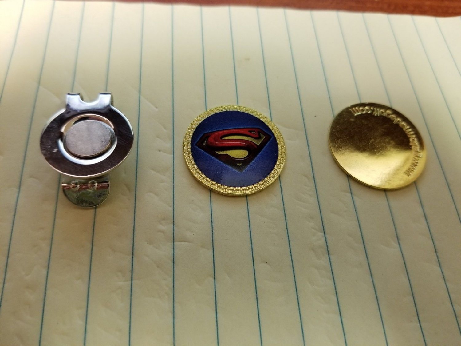 GOLF / Superman Logo Golf Ball Marker w/ Magnetic Hat Clip New!!