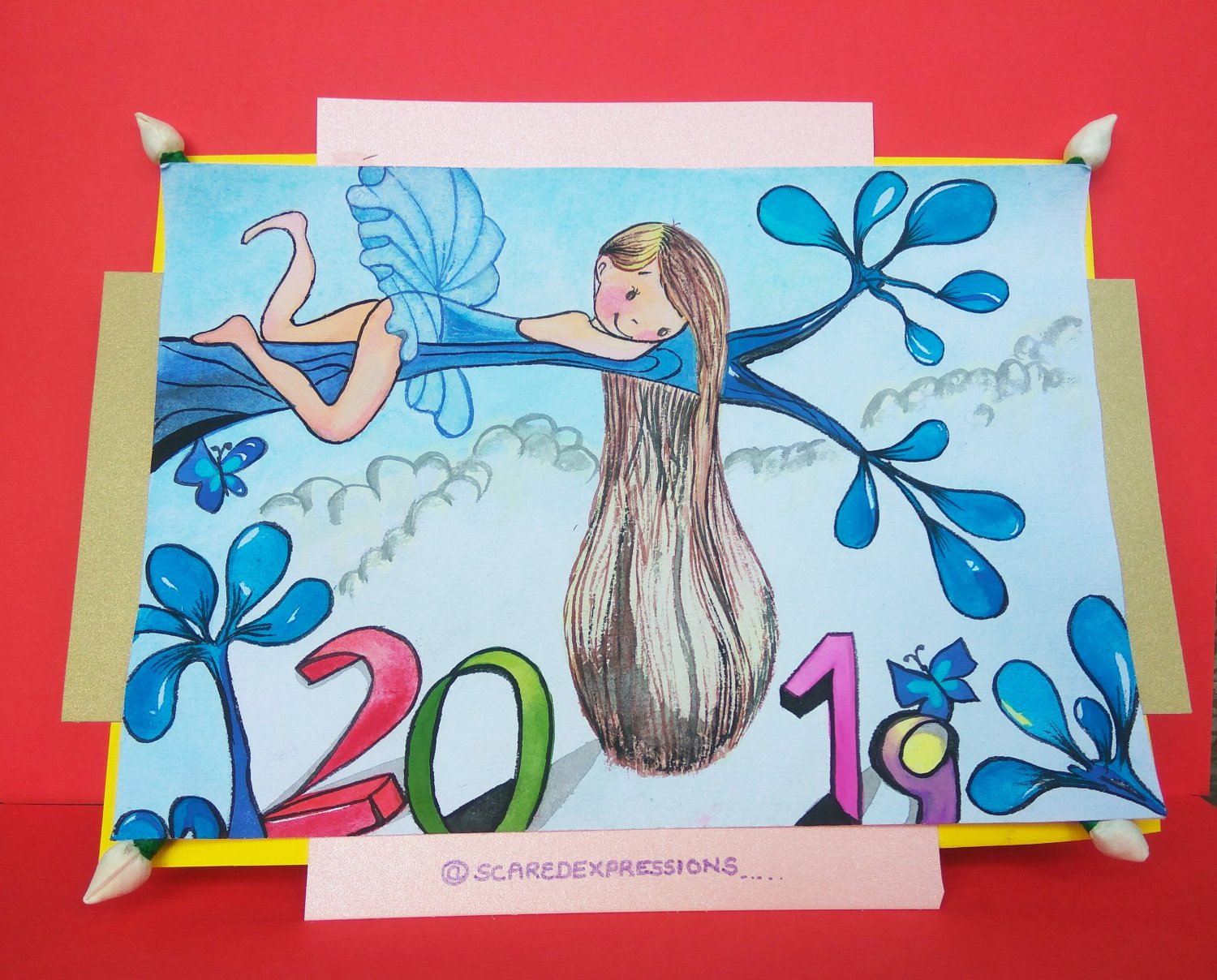 Happy New Year 2019 -  Watercolor Painted Greeting Card