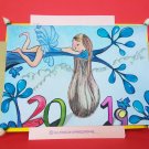 Happy New Year 2019 -  Watercolor Painted Greeting Card