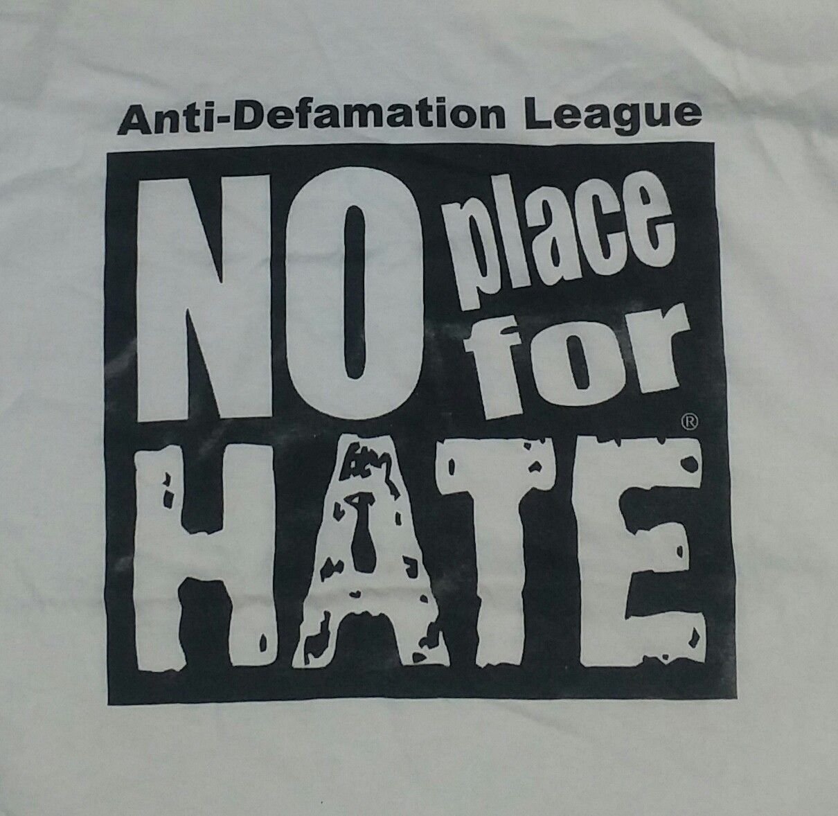 NO HATE ANTI DEFAMATION LEAGUE PEACE t shirt L vintage white large