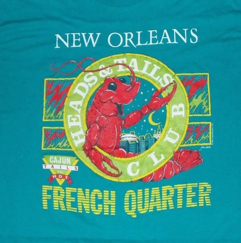 NEW ORLEANS FRENCH QUARTERS CRAWFISH HEADS TAILS CLUB vintage t shirt XL cajun