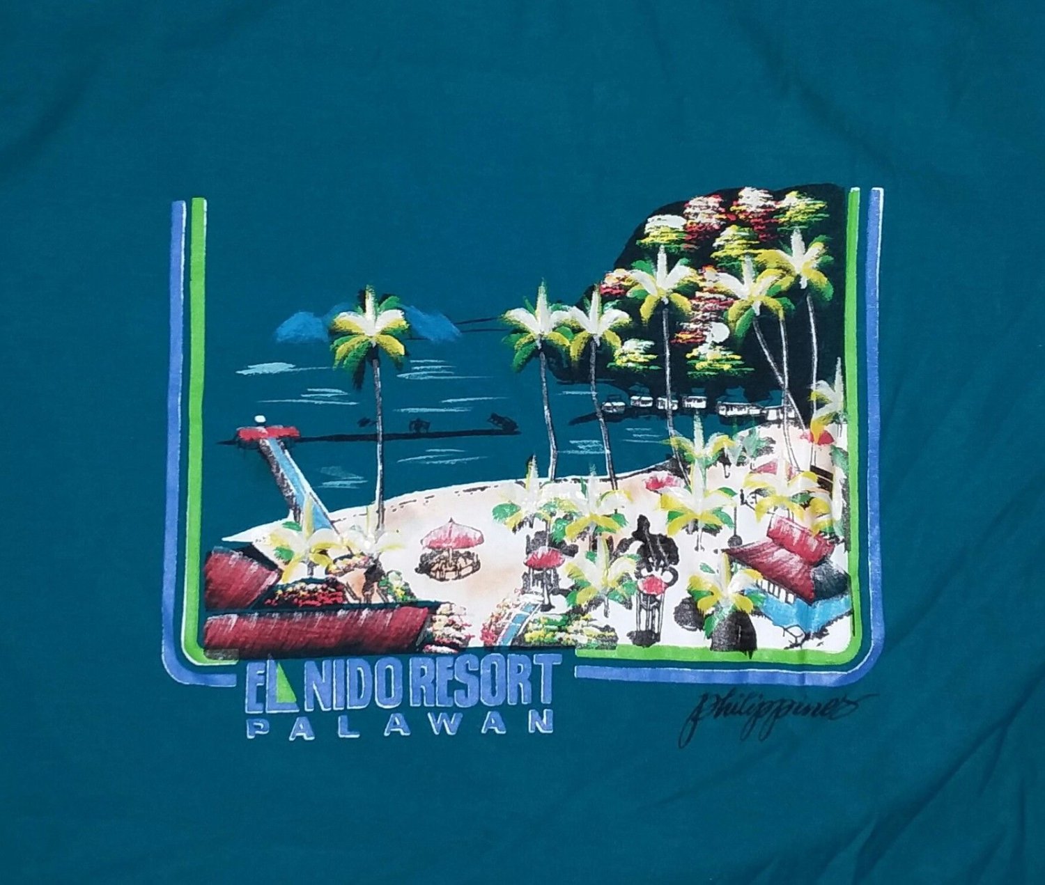 vintage PHILIPPINES HAND PAINT PALAWAN SOUVENIR t shirt L vacation large