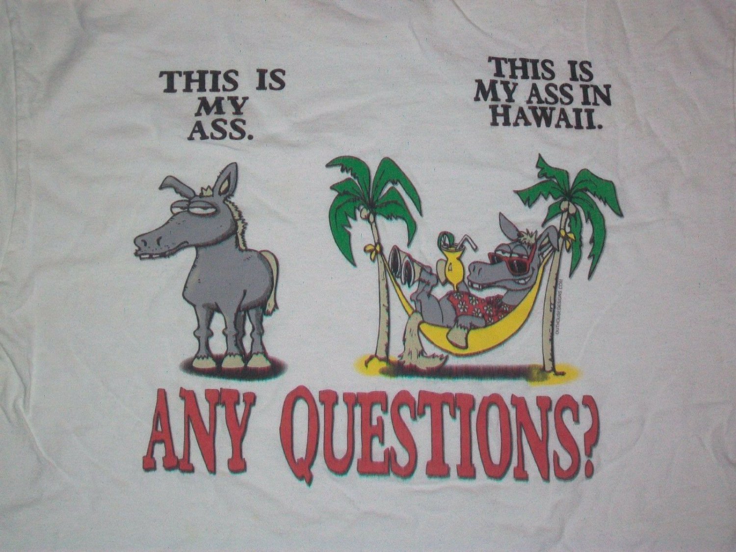 MY ASS HAWAII VACATION ANY QUESTIONS DONKEY funny t shirt M 04122019
