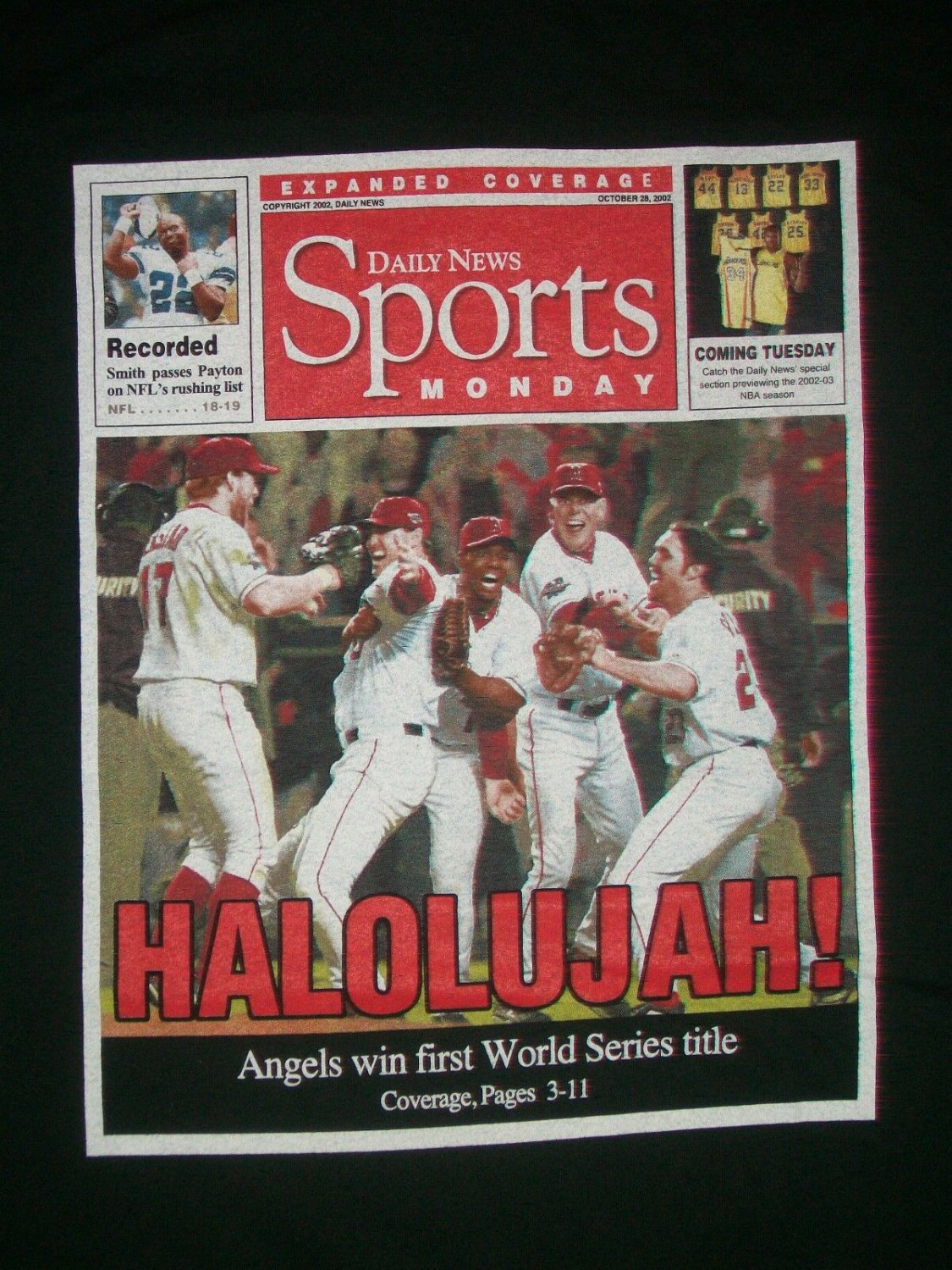 LOS ANGELES ANAHEIM ANGELS WORLD SERIES CHAMPS NEWSPAPER t shirt XL MLB 04062019