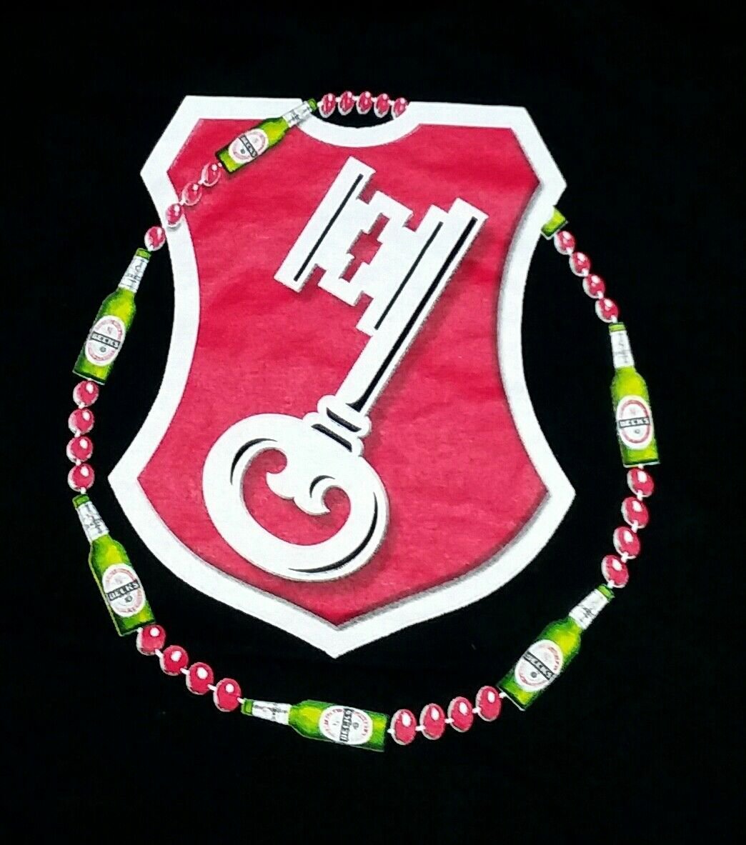 new BECKS BEER MARDI GRAD BEADS BOTTLE t shirt XL alcohol whiskey 04202019