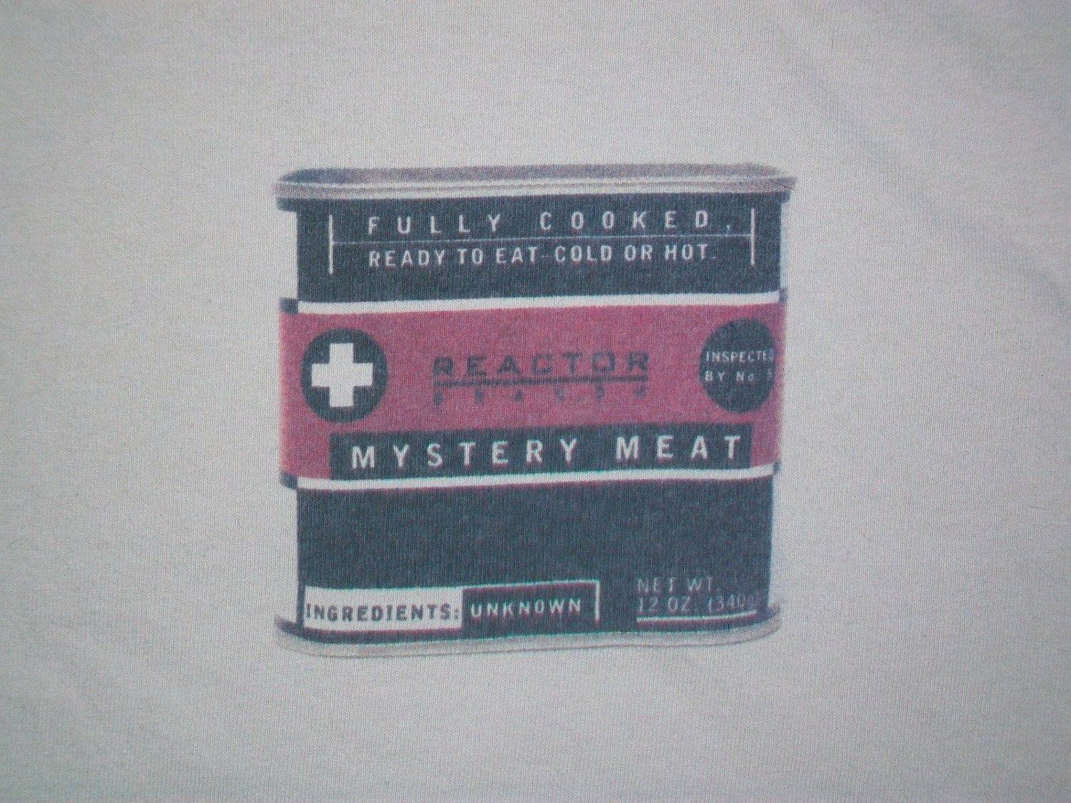 REACTOR BRAND MYSTERY MEAT SPAM CAN t shirt L funny nuclear food 04142019