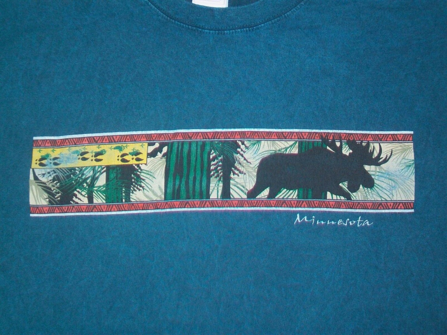 MINNESOTA ELK MOOSE STONE WASHED BLUE t shirt L souvenir animal 04142019