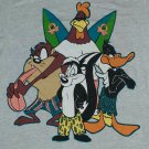 Looney Tunes Taz Tweety Bird Daffy Duck beach surf club gray t shirt L cartoon