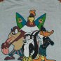 Looney Tunes Taz Tweety Bird Daffy Duck beach surf club gray t shirt L cartoon