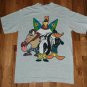 Looney Tunes Taz Tweety Bird Daffy Duck beach surf club gray t shirt L cartoon
