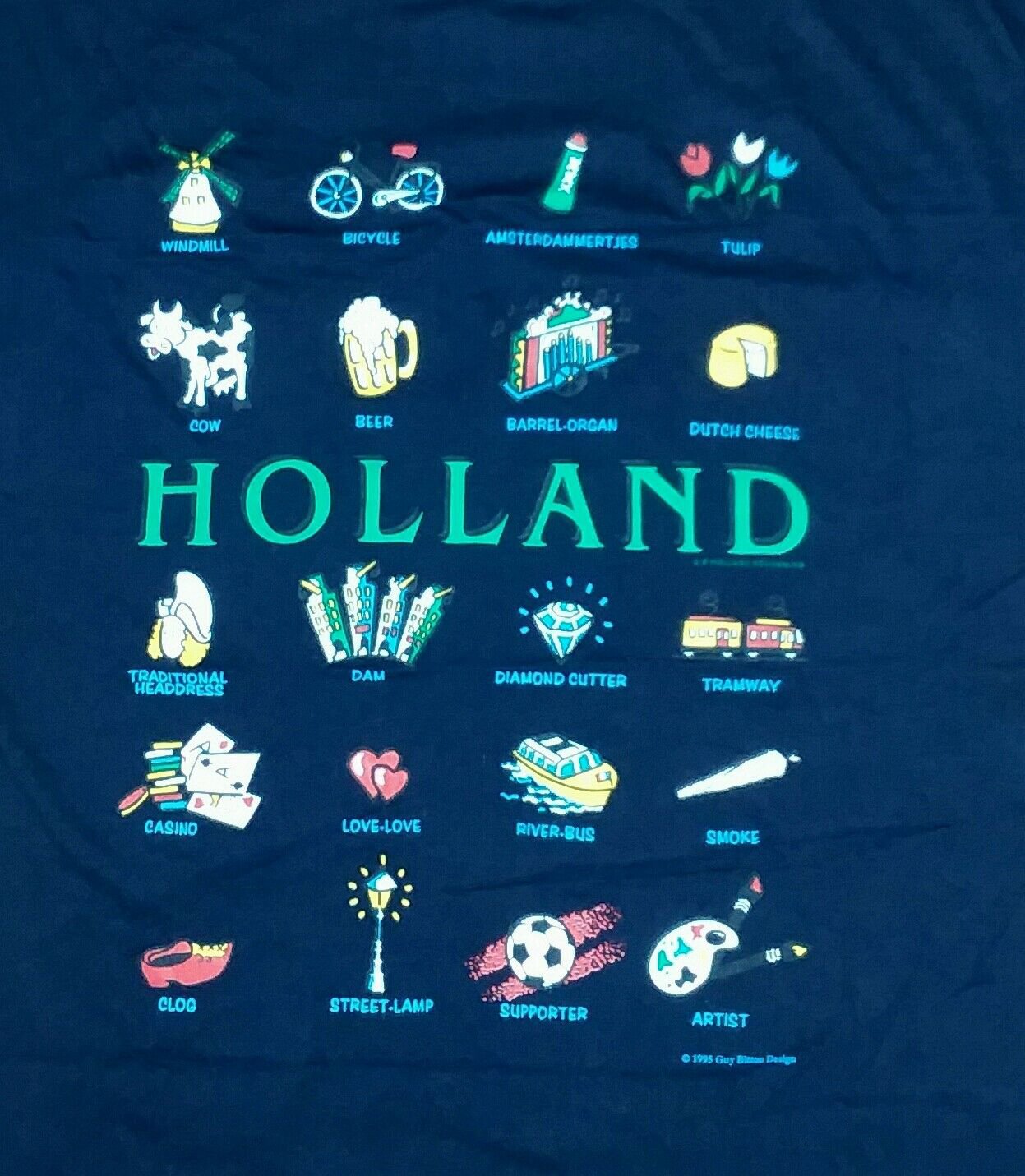 Holland Souvenir Tulips Goat Beer Ganja blue t shirt L europe vacation 08262019