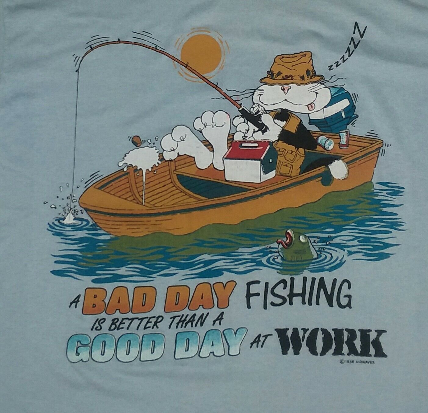 Cat Fishing Better Than Work Fish vintage t shirt L funny fishing pole vacation