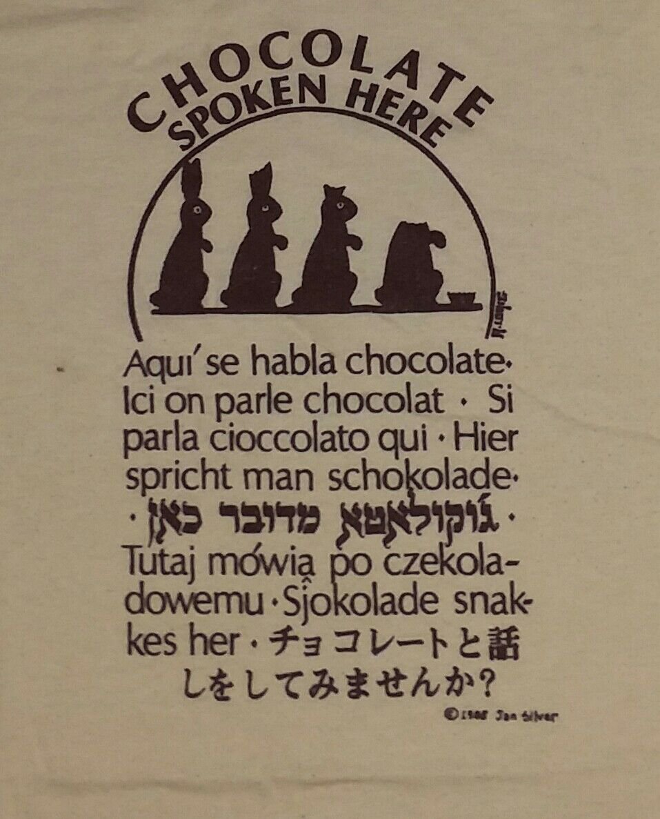 Chocolate Spoken Here Foreign Language vintage t shirt XL 50/50 bunny 08252019