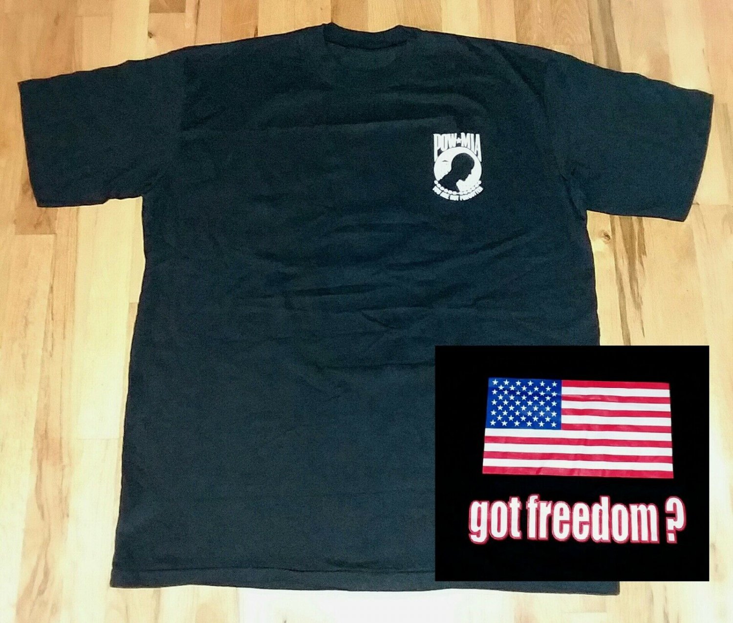 Freedom POW MIA American Flag Not Forgotten black t shirt 2XL new 08202019