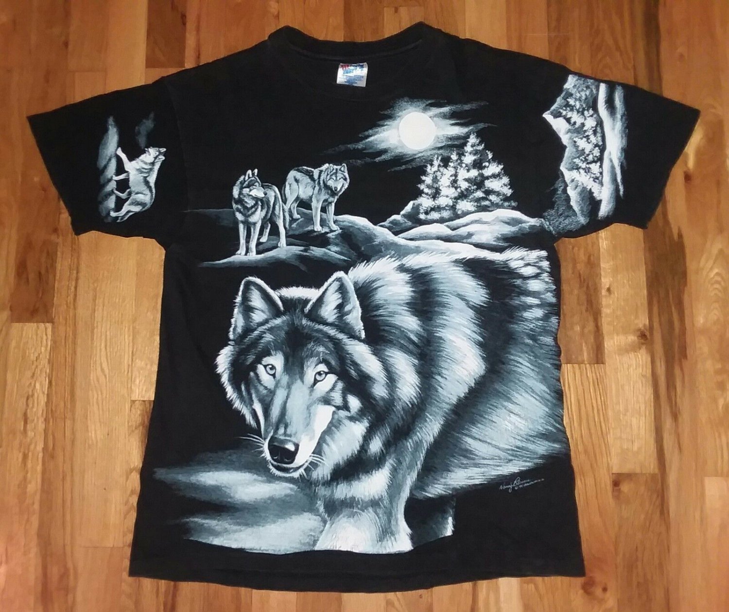 Snow White Wolf Mountain animal dog t shirt L tie dye outdoor 08172019