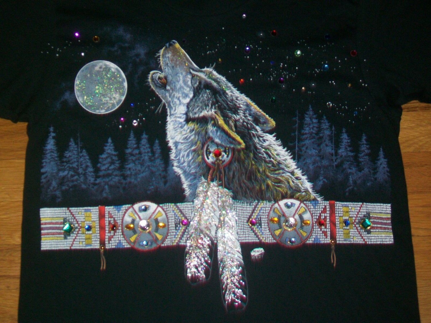 American Indian Howling Wolf t shirt M jewel animal black 09142019