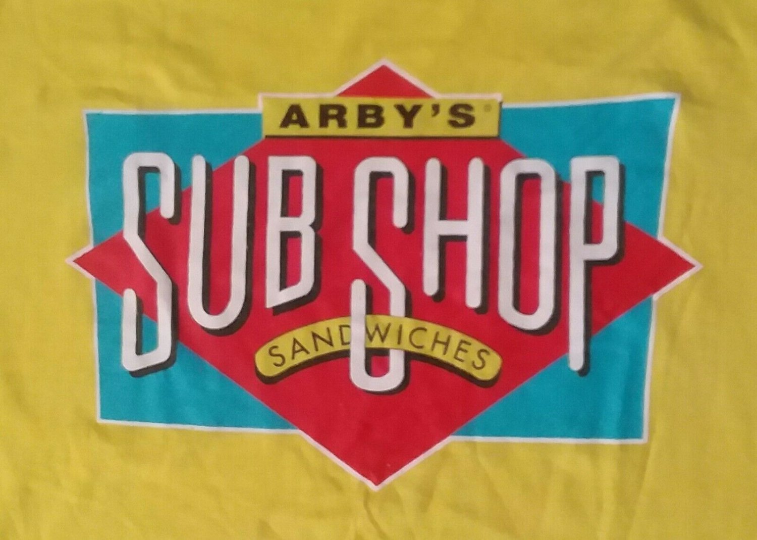 Arbys Restaurant Sub Shop Sandwiches vintage t shirt XL yellow 07212019