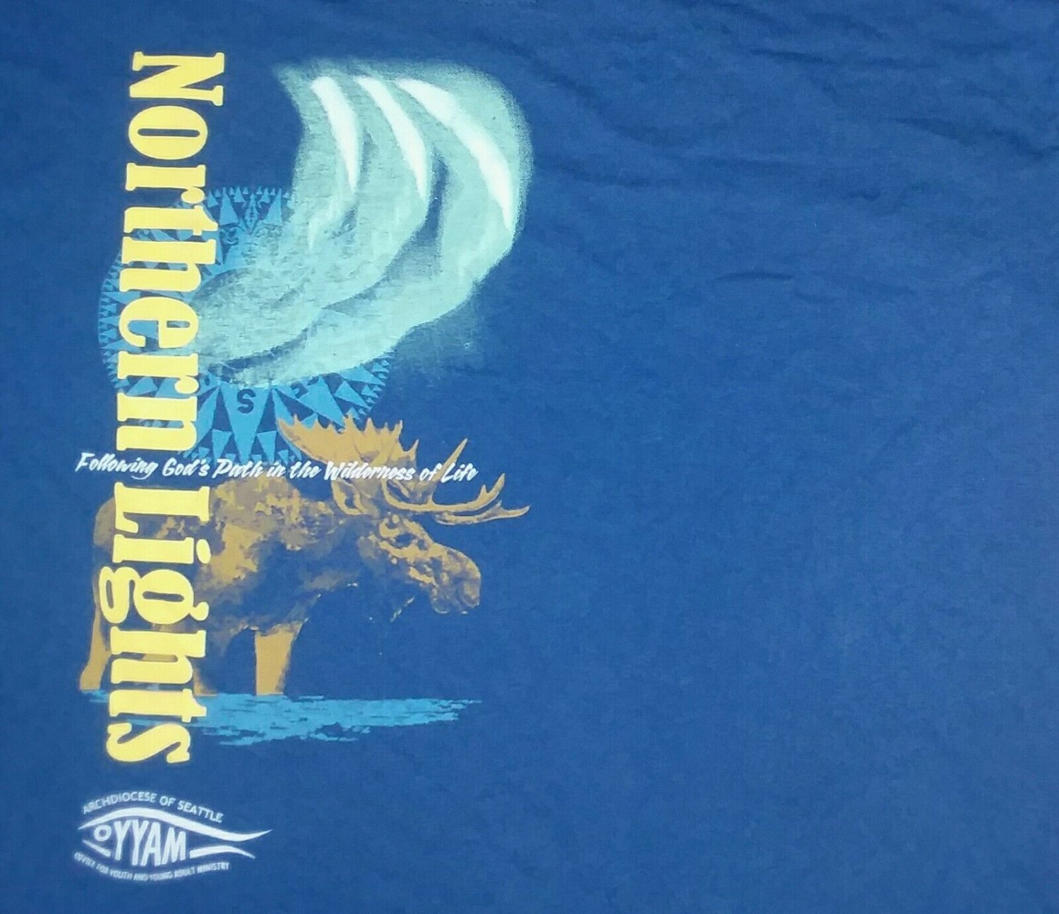 Gods Path Northern Lights Life blue t shirt L Jesus Christ God cross 10092019