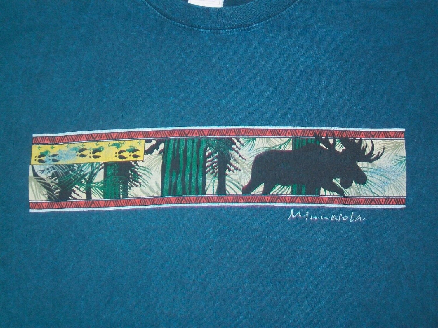 MINNESOTA ELK MOOSE STONE WASHED BLUE t shirt L souvenir animal 10062019