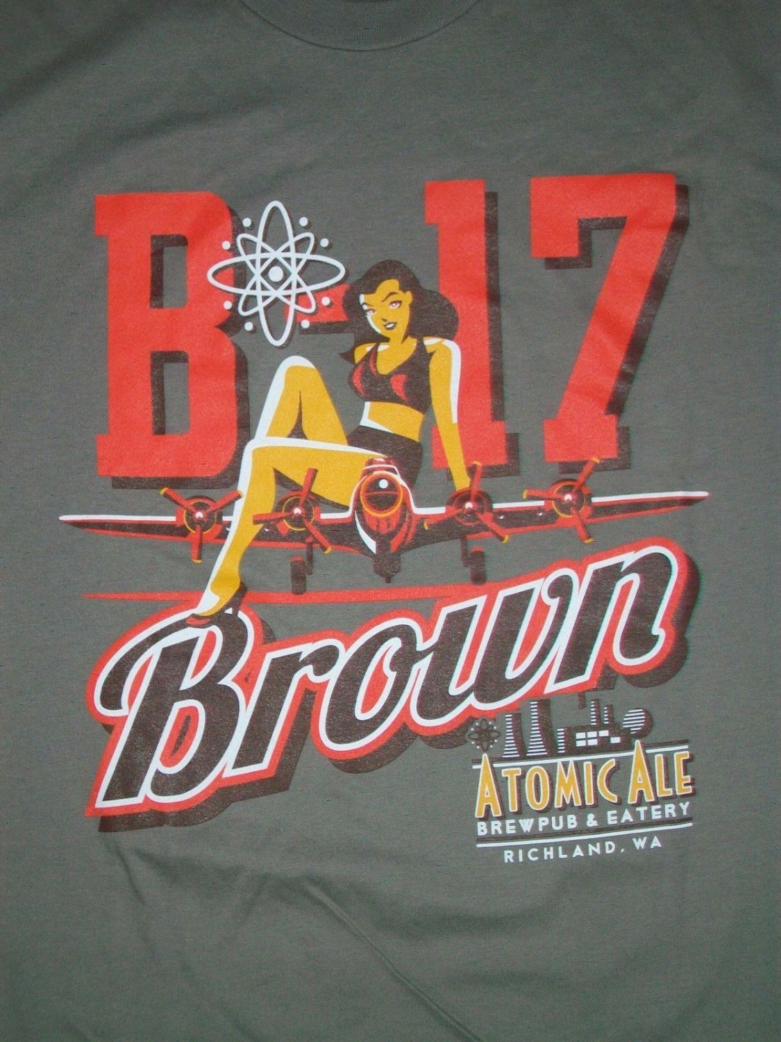B17 BOMBER BROWN ATOMIC ALE PUB t shirt Small NEW beer pin-up girl