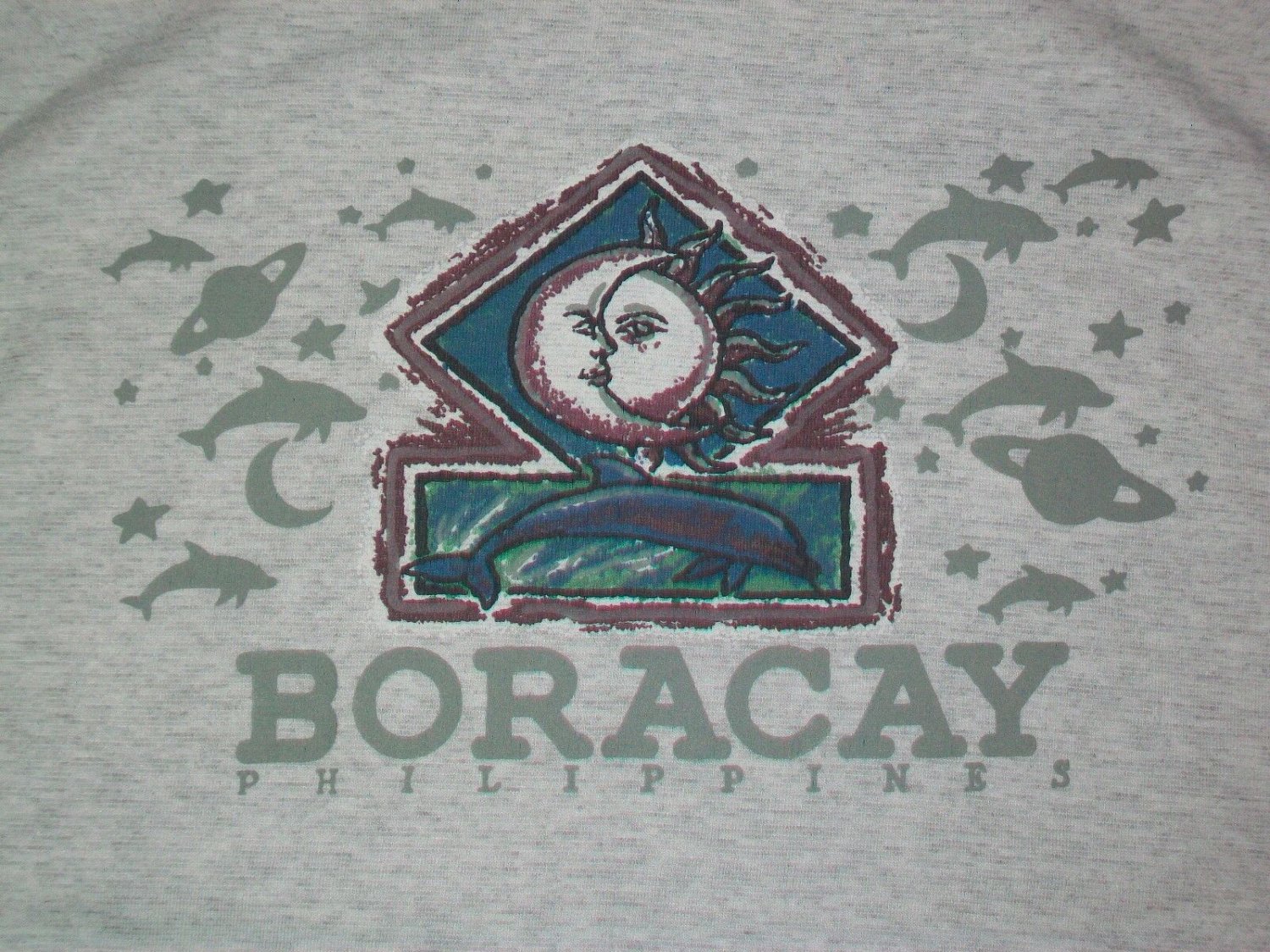 Dolphin Sun Moon Boracay souvenir MUSCLE SHIRT M ocean gray beach tank top