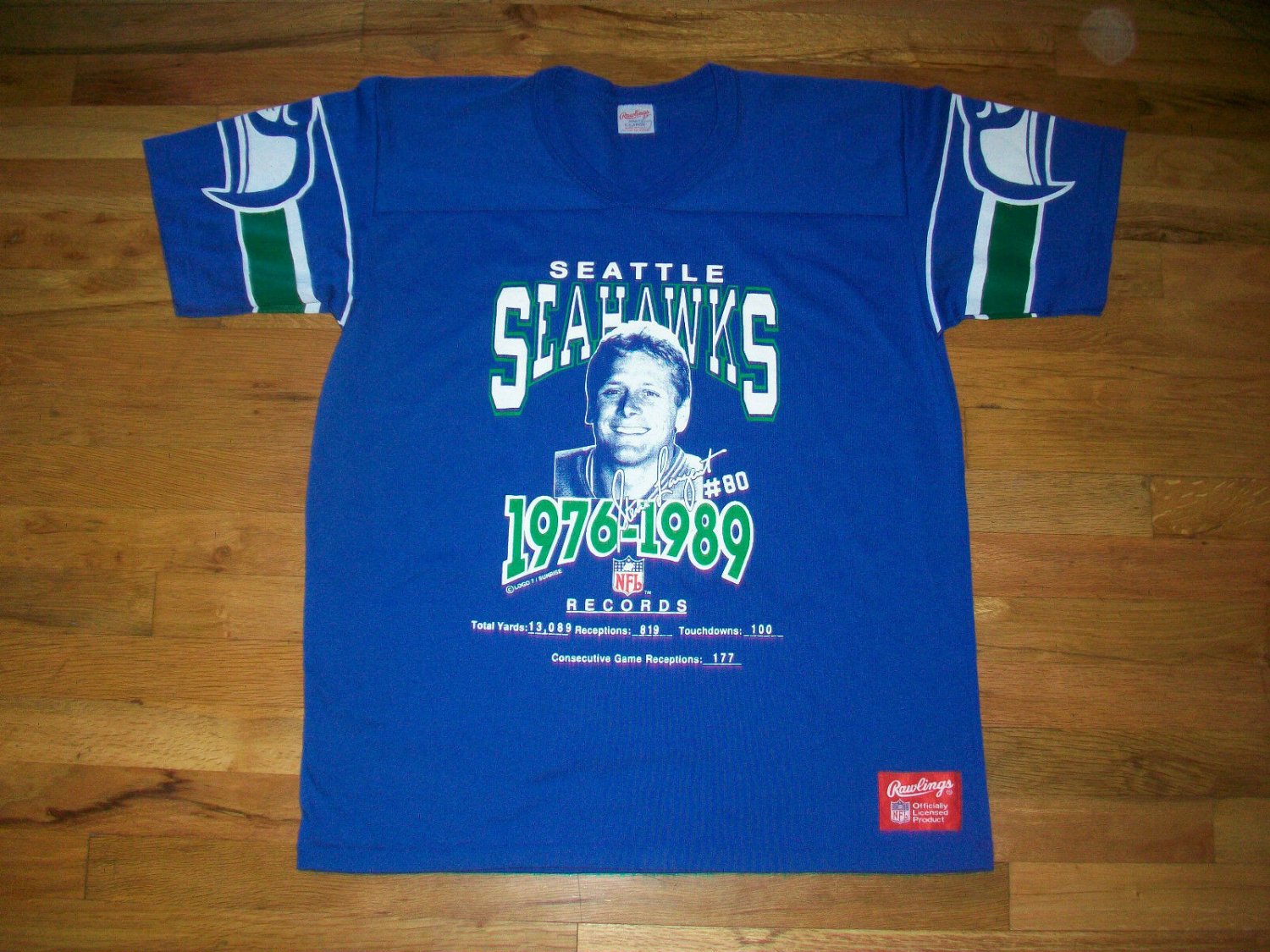 Seattle Seahawks Jersey Steve Largent Career game give away t shirt XL 50/50