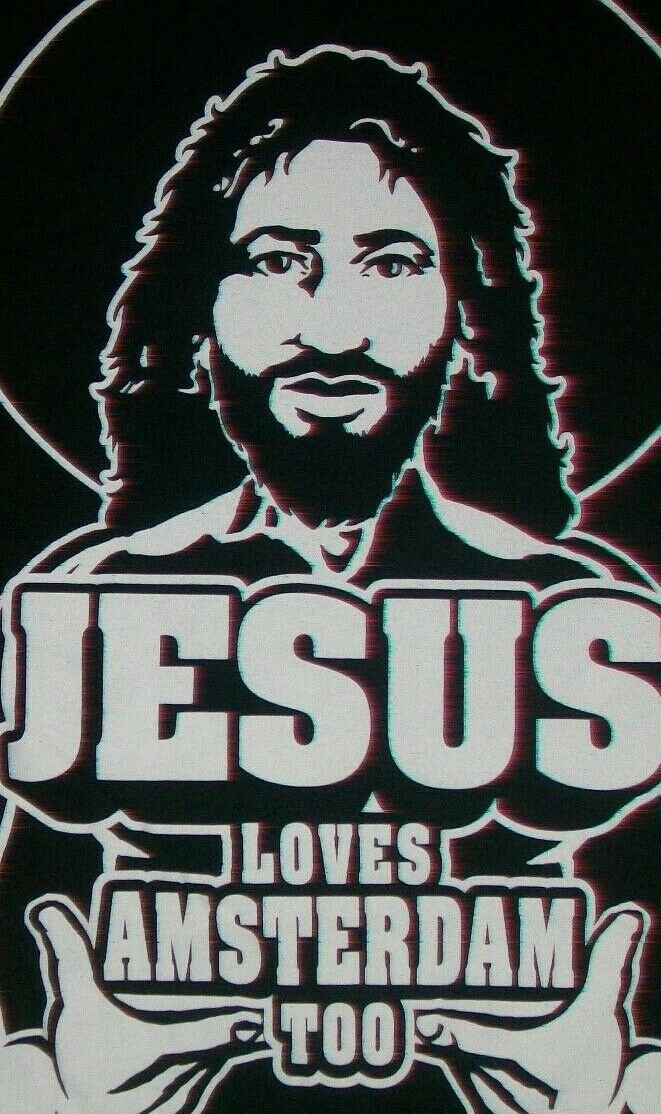 ganja JESUS LOVES AMSTERDAM t shirt 2XL NEW nwot marijuana pot college party