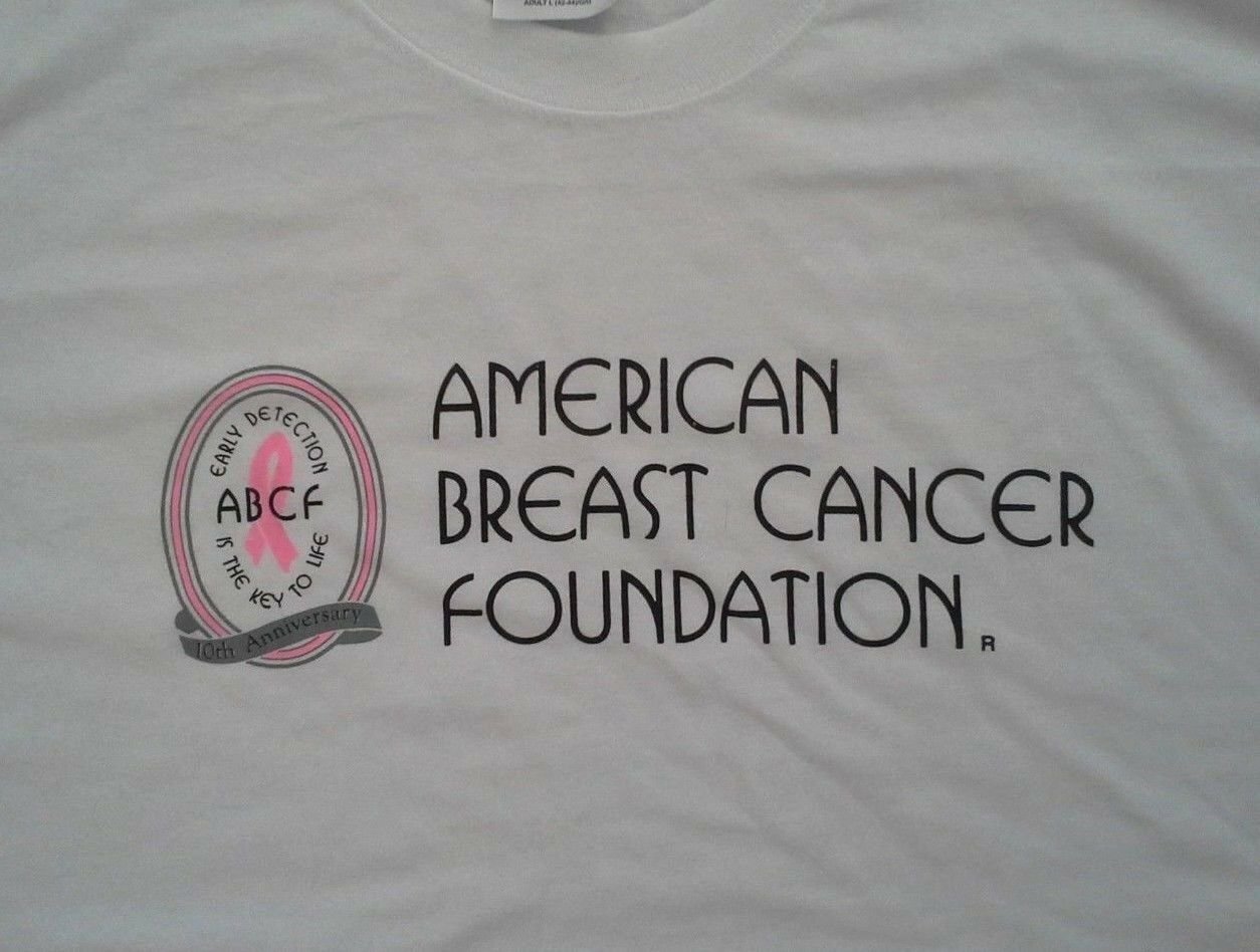 AMERICAN BREAST CANCER FOUNDATION 10TH ANNIVERSARY t shirt L NEW 50/50 101020