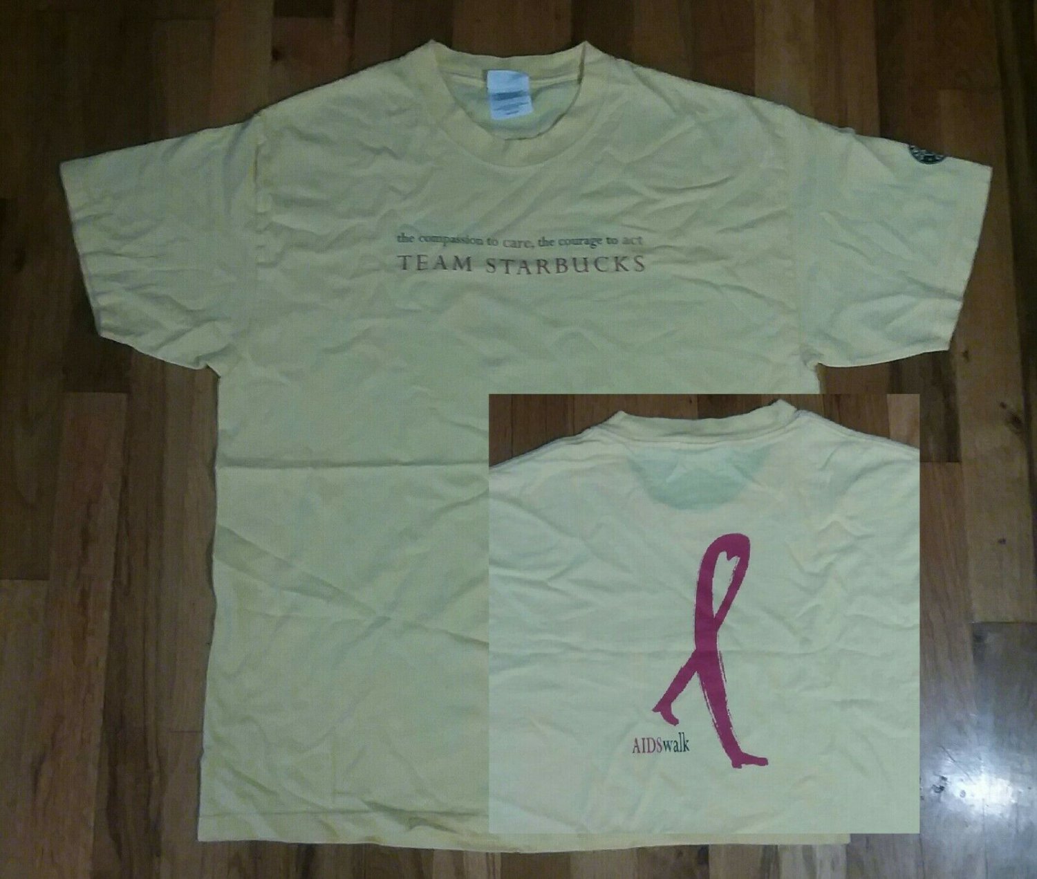 Starbucks Coffee Aids Walking Ribbon Compassion Cure t shirt L seattle