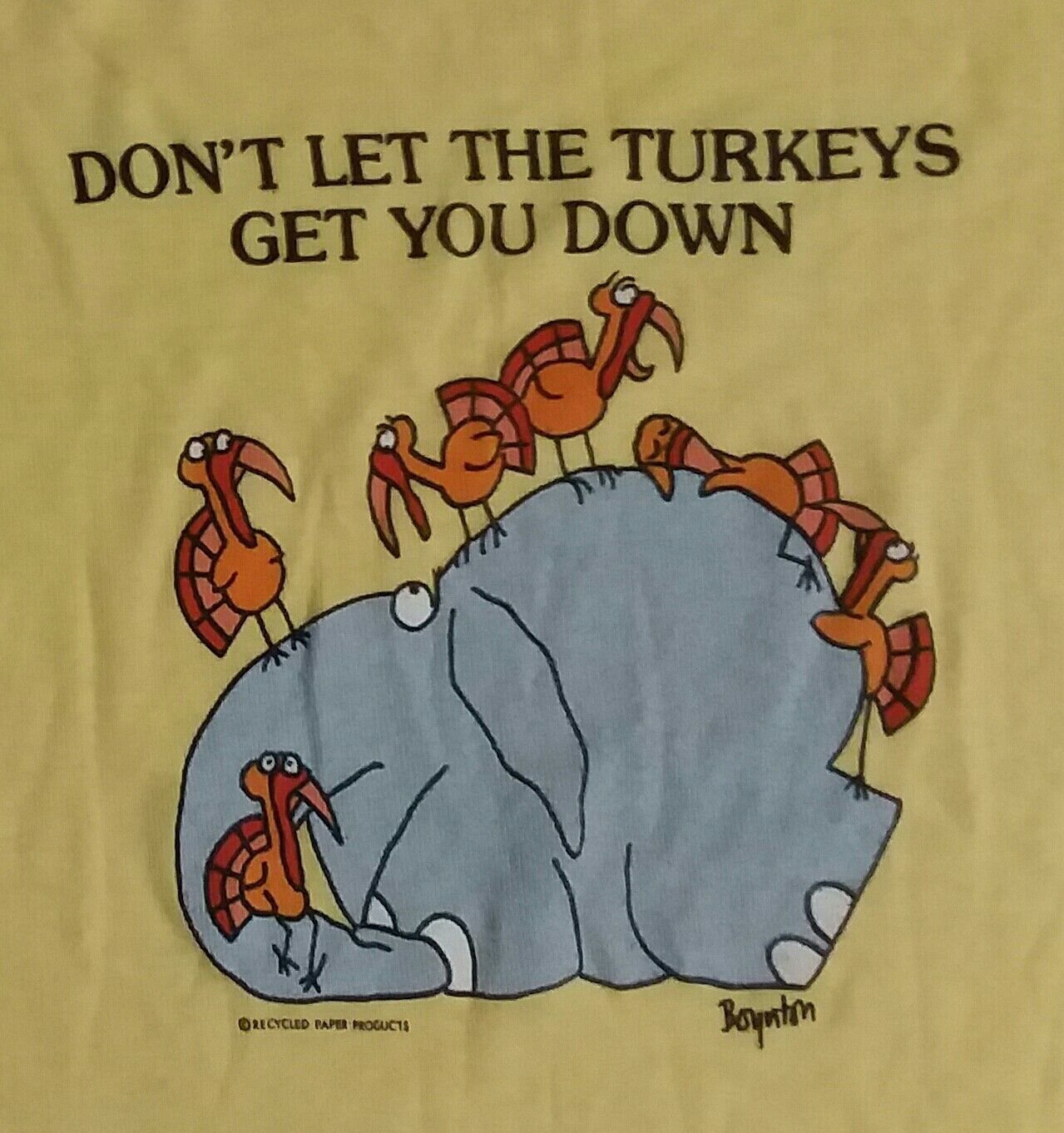 70s Funny turkey elephant true vintage stretch fit t shirt M 50/50 yellow