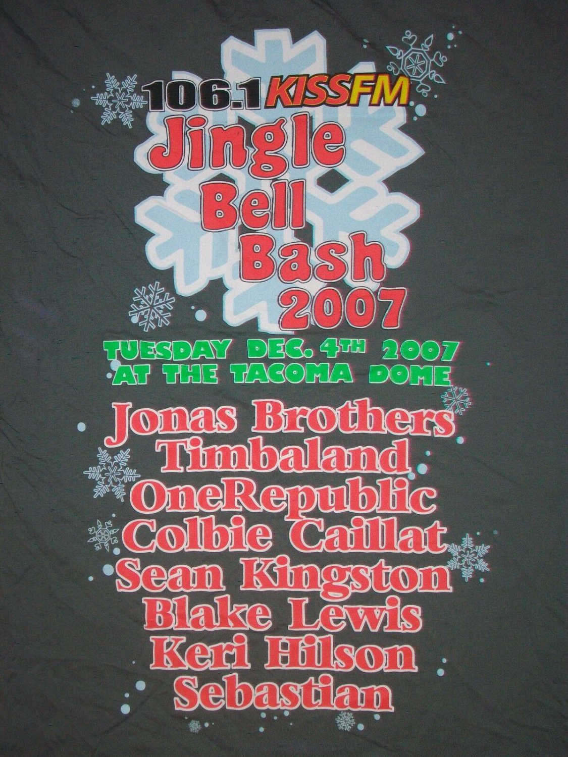 rare JONAS BROTHERS TIMBALAND jingle ball fest t shirt L NEW pop rock