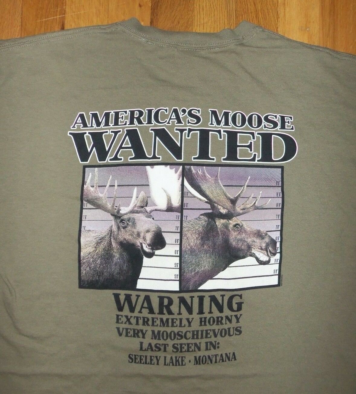 Montana Moose Americas Most Wanted Souvenir t shirt L fun party animal funny