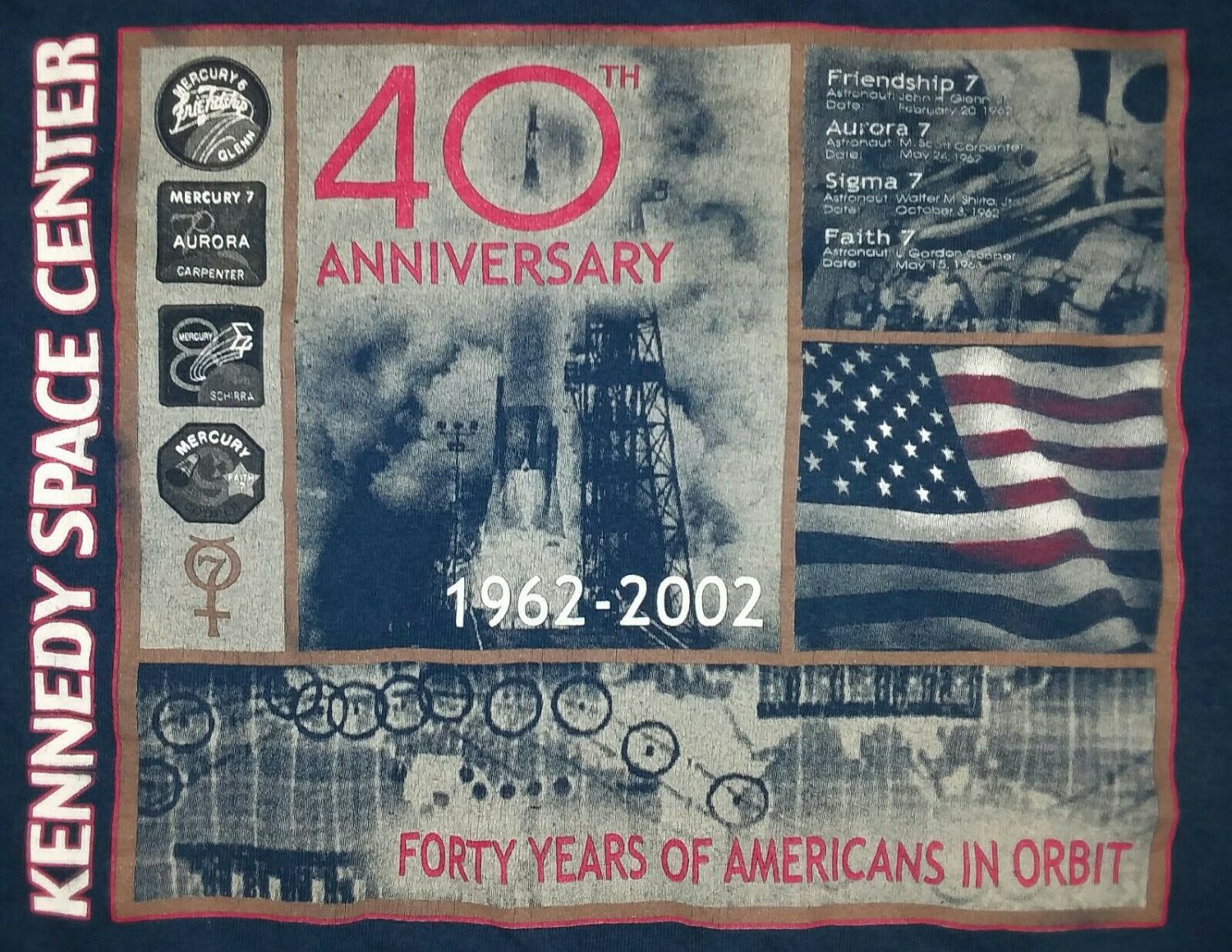 NASA Kennedy Space Center 40th Anniversary t shirt L astronaut mercury rocket
