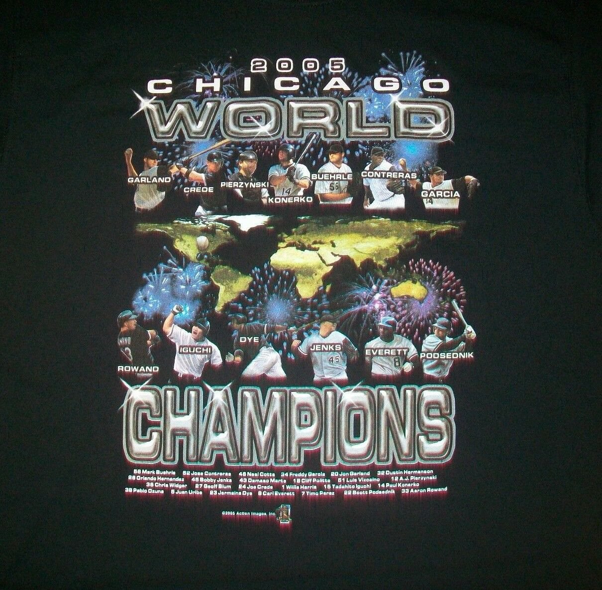 Chicago White Sox Champs Roster World Series black t shirt L baseball