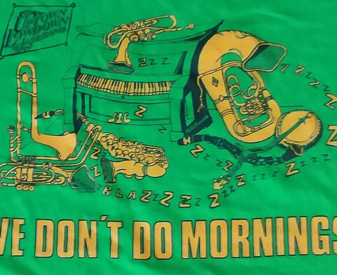 Jazz Band We Don't Do Mornings vintage t shirt L 50/50 rock blues horn guitar