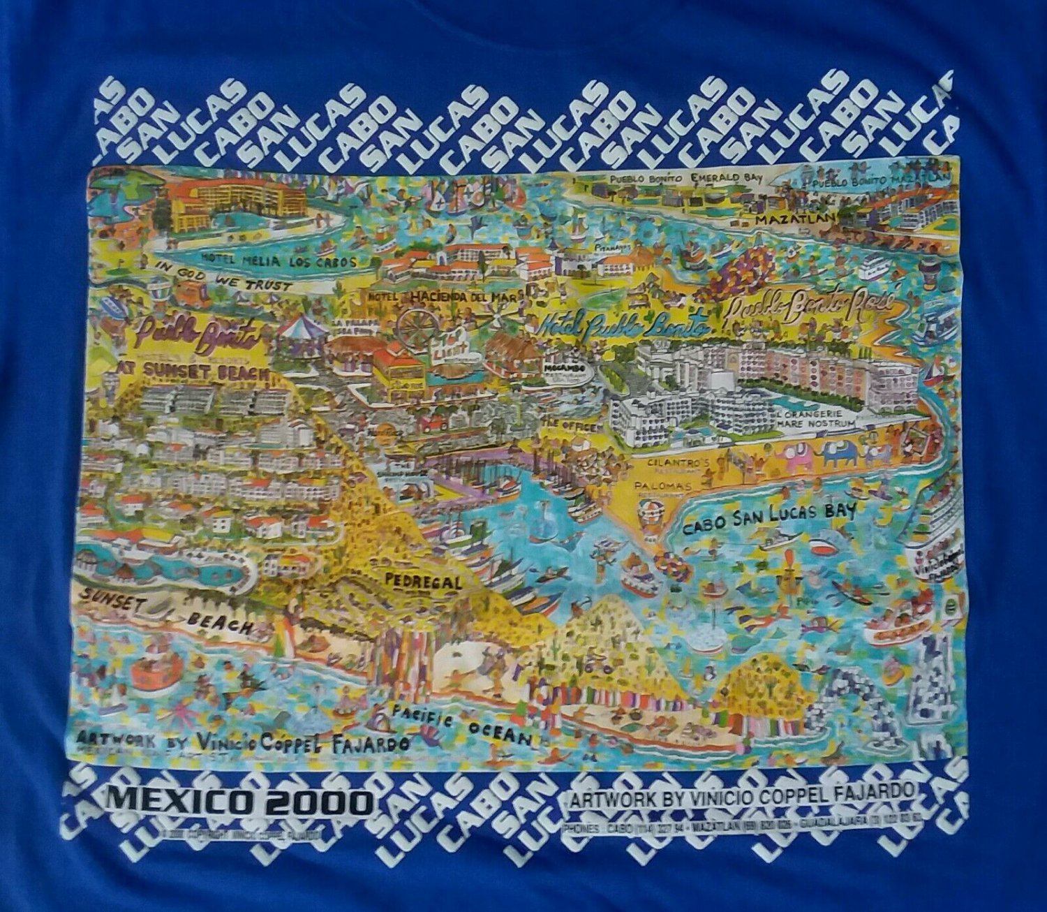 Cabo San Lucas Art Paint Souvenir vintage blue t shirt L mexico vacation