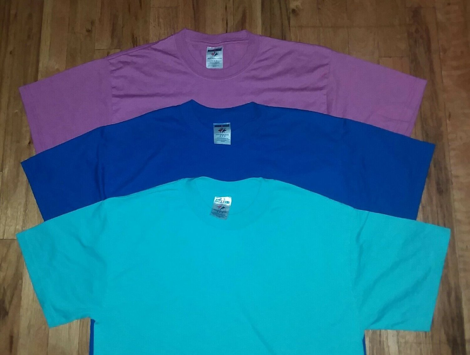 3 t shirt lot blank front back M medium 50/50 excellent blue purple light blue
