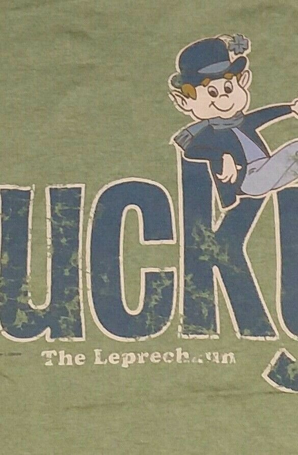 Lucky Charms Cereal Leprechaun ringer t shirt L 50/50 sugar pops corn flakes