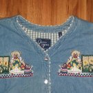 NEW Teddy Bear Embroider Stitched Denim shirt Womens medium NWT blue