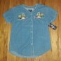 NEW Teddy Bear Embroider Stitched Denim shirt Womens medium NWT blue