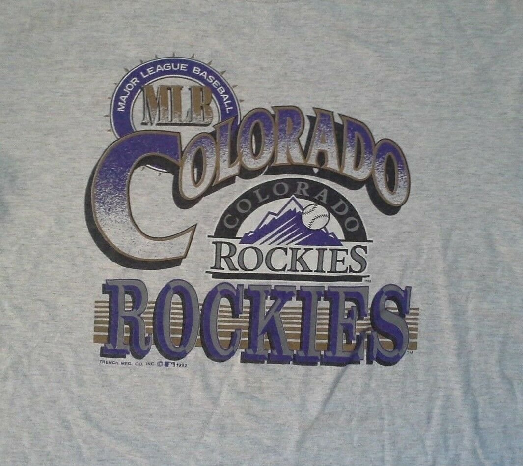 Colorado Rockies Baseball vintage gray purple ringer t shirt L denver broncos