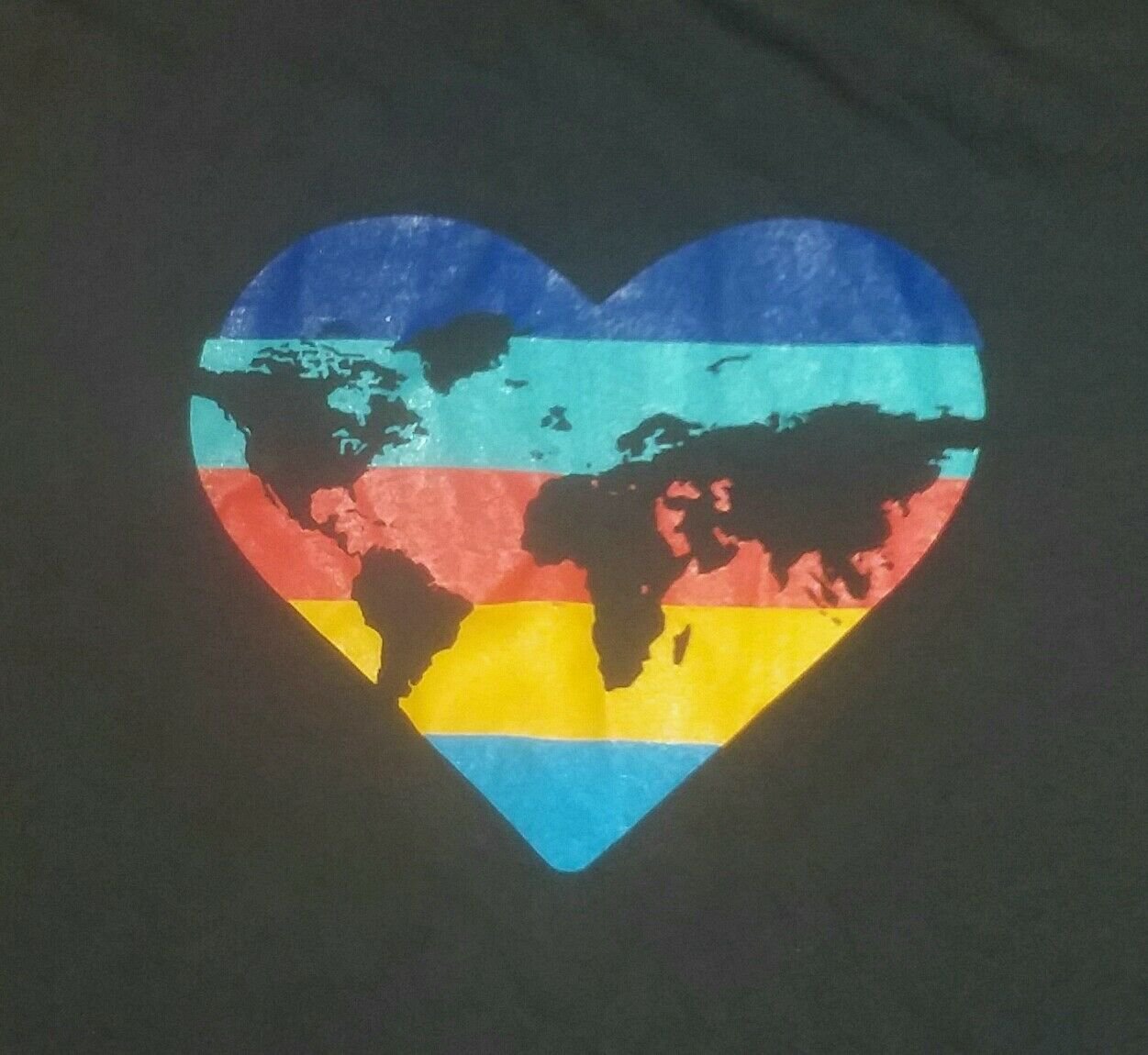EARTH HEART GLOBE RAINBOW t shirt L peace love hippie distressed