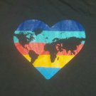 EARTH HEART GLOBE RAINBOW t shirt L peace love hippie distressed