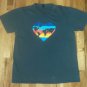 EARTH HEART GLOBE RAINBOW t shirt L peace love hippie distressed
